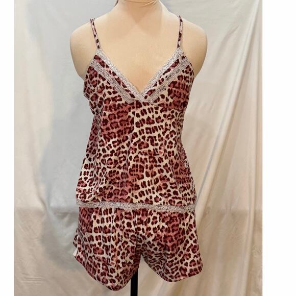 Badgley Mischka Other - Badgley Mischka Leopard Print Lace Trim Cami Shorts Pajama Lounge Set Medium